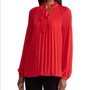 NWT Ralph Lauren Pleated Tie-Neck Top